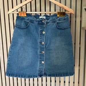 Scalloped hem denim miniskirt